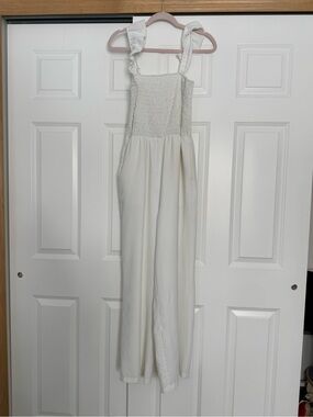 Women’s Cream Smocked-Strap Jumpsuit